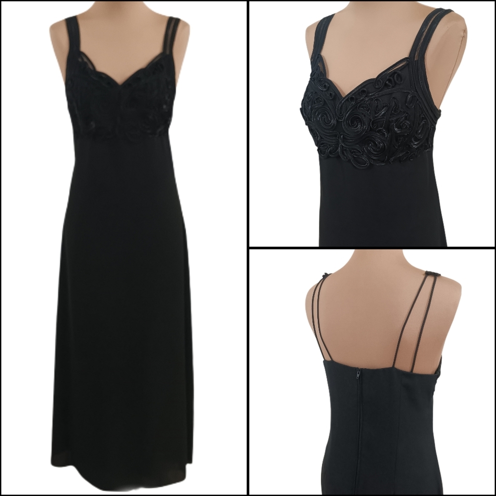 Vintage 90s Veronica USA Womans‎ 8 M/L Black Formal Gown Whimsy Gothic Applique